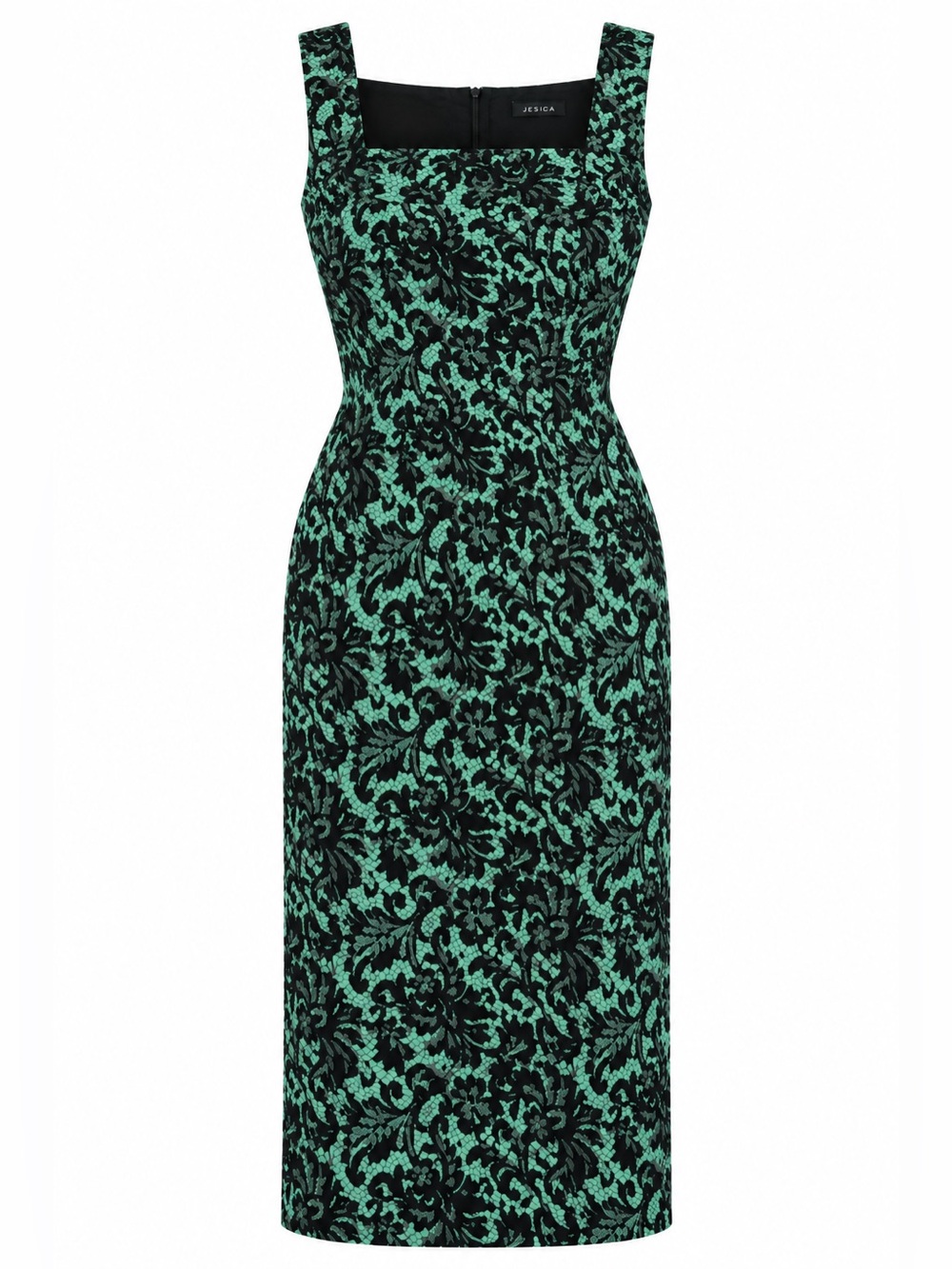 JESSICA | Black and Mint Floral Sheath Dress